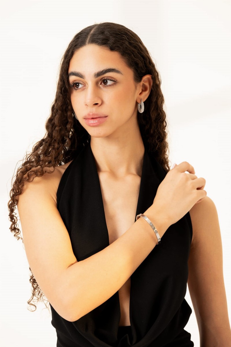 Bransoletka sztywna ze stali szlachetnej z cyrkoniami - Solene Silver