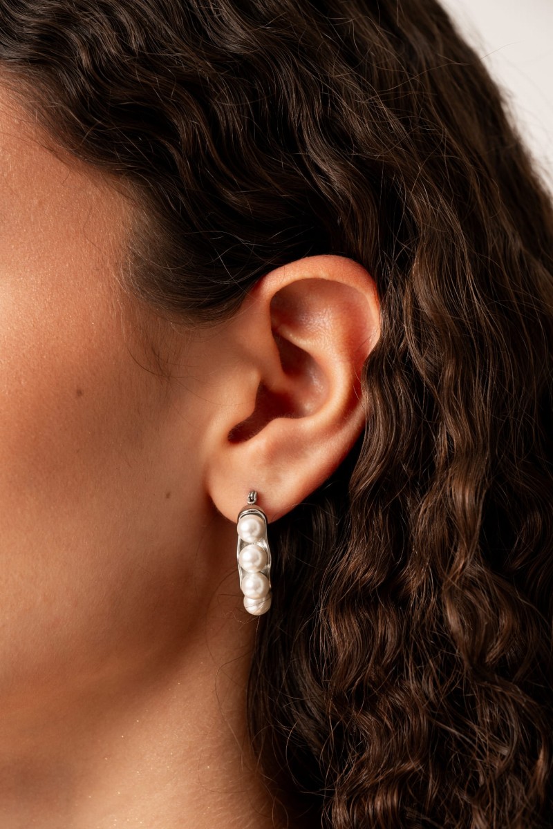 Kolczyki koła ze stali szlachetnej z perłami - Hestia Silver