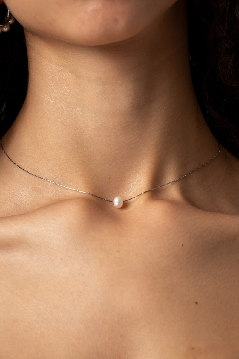 Naszyjnik ze stali szlachetnej z pojedynczą perłą słodkowodną - Noa Pearl