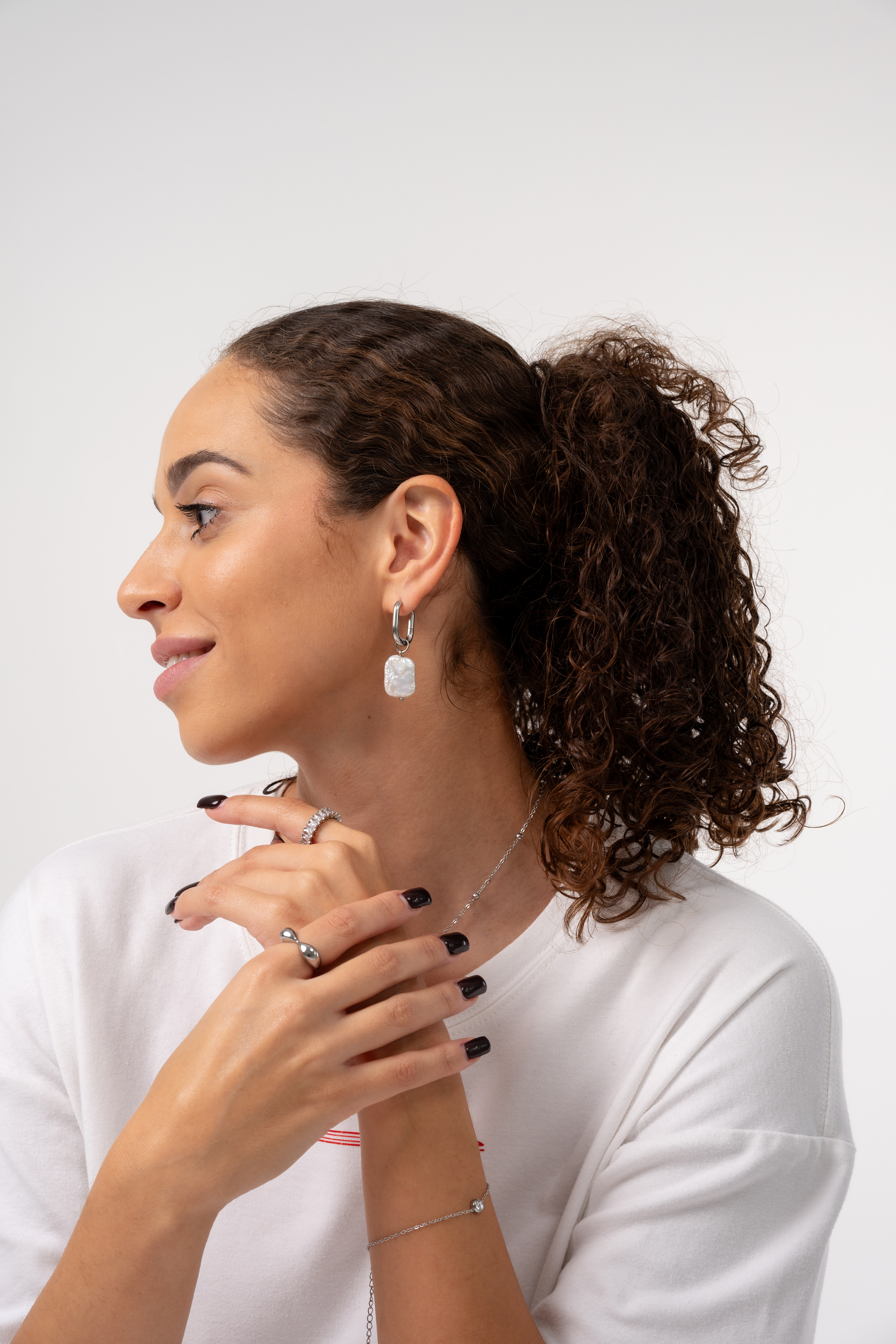 Kolczyki srebrne z zawieszką z dużej perły - LUNA SILVER