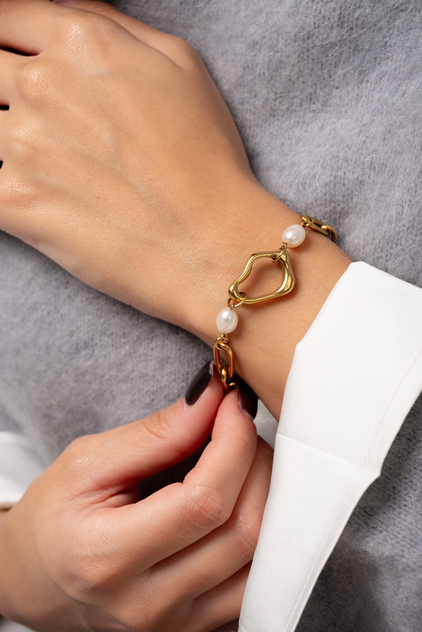 Bransoletka łańcuch złota z perłami - IRIS GOLD